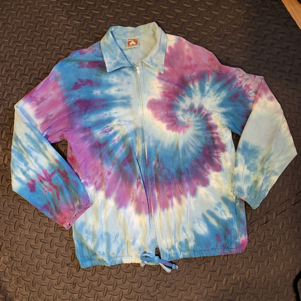 California Drawstrings Vintage Tie Dye zip up cotton gauze top size XL